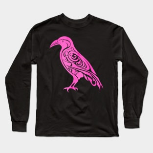 Celtic Nordic Raven Crow Pink Long Sleeve T-Shirt